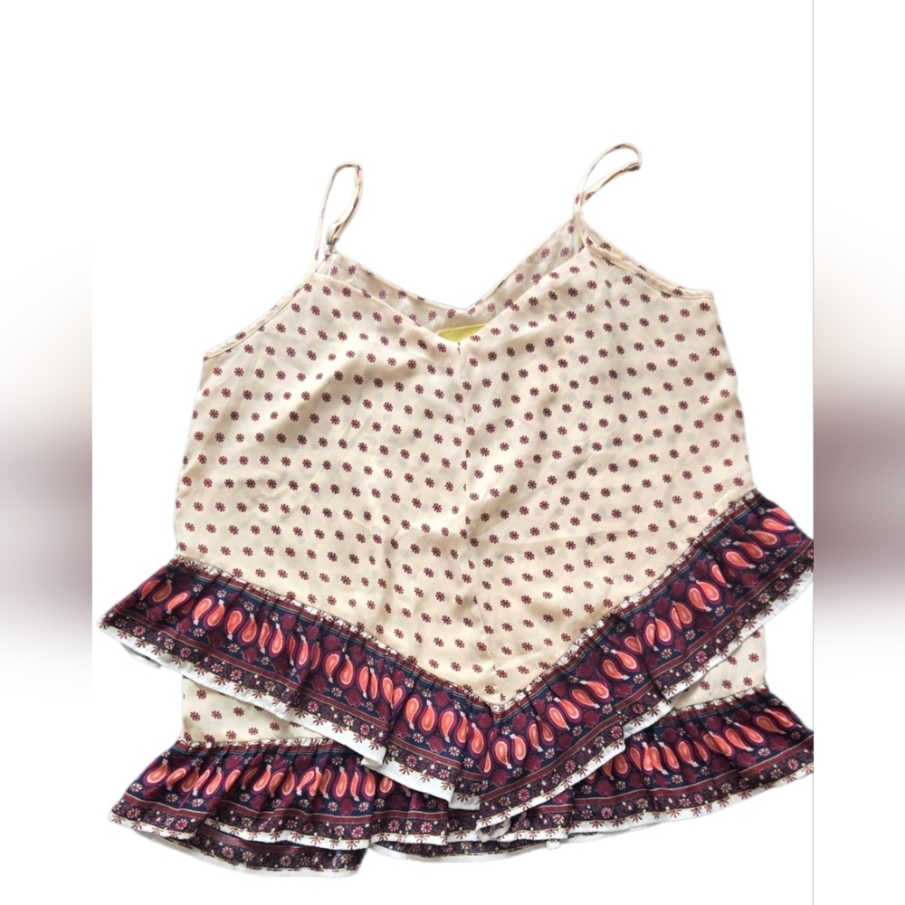 Anthropologie Maeve paisley v-neck ruffle tiered blouse top Size L #127